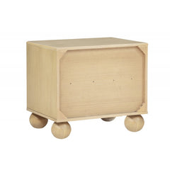 Modern Bedroom 2 Drawer Nightstand with Fluted Panels, Wooden Bedside Table, Rounded Legs, Light Oak