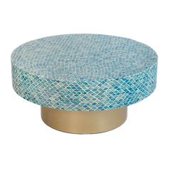 35x35x16" Unique Hyperion Capiz Inlay Drum Coffee Table with Gold Pedestal Base