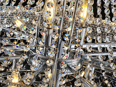 32-Inch Silver Crystal Chandelier, 27-Light French Empire Ceiling Light with LED Bulbs, Adjustable 59-Inch Chain, 3000K Warm Light, Perfect for Dining Room, Living Room, and Foyer