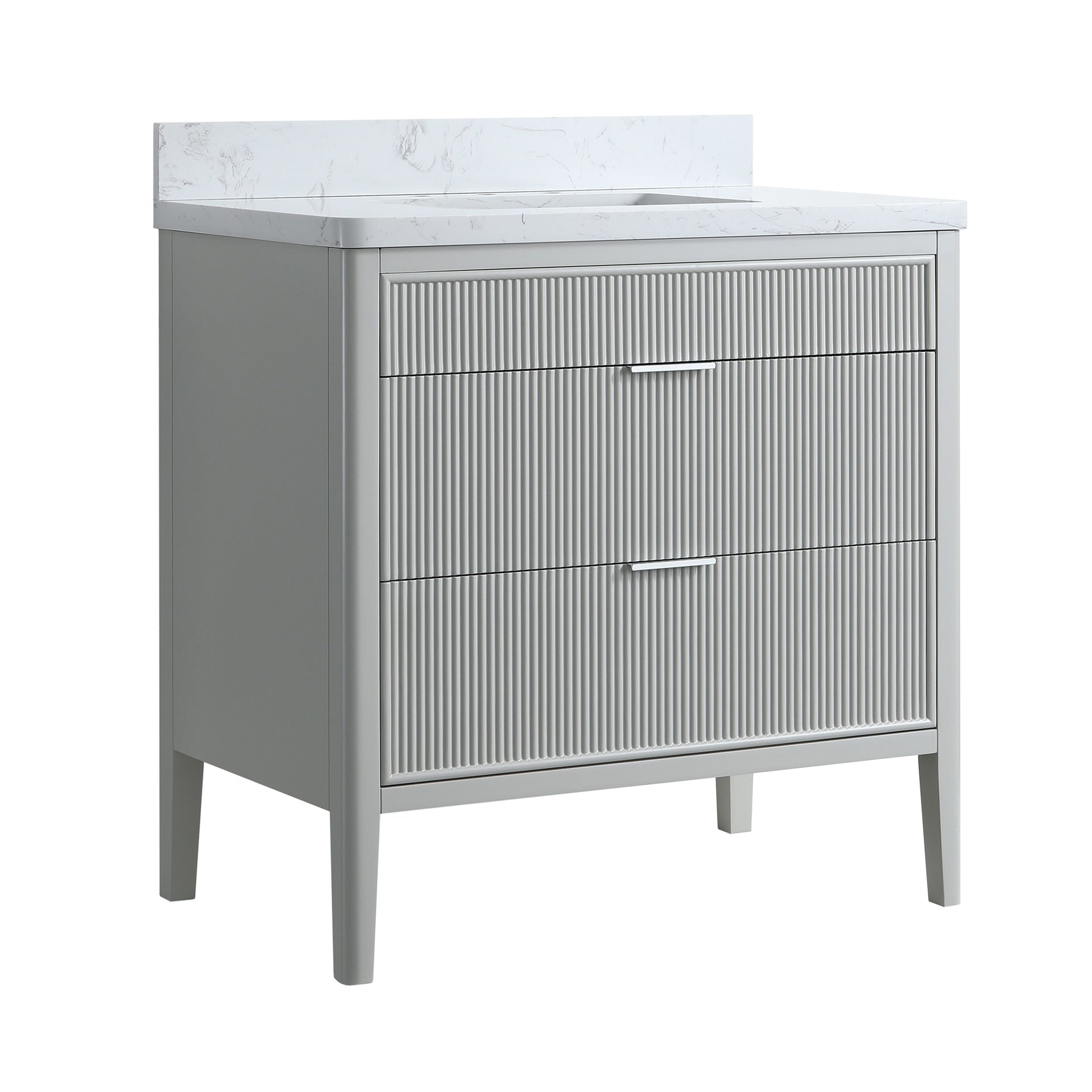 Fully Assembled 36''  Grey Freestanding Single Sink Bathroom Vanity with 2 Handle Sets and Engineered Marble Top