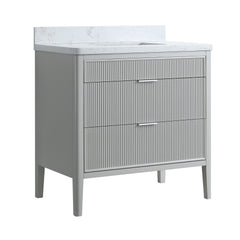 Fully Assembled 36''  Grey Freestanding Single Sink Bathroom Vanity with 2 Handle Sets and Engineered Marble Top