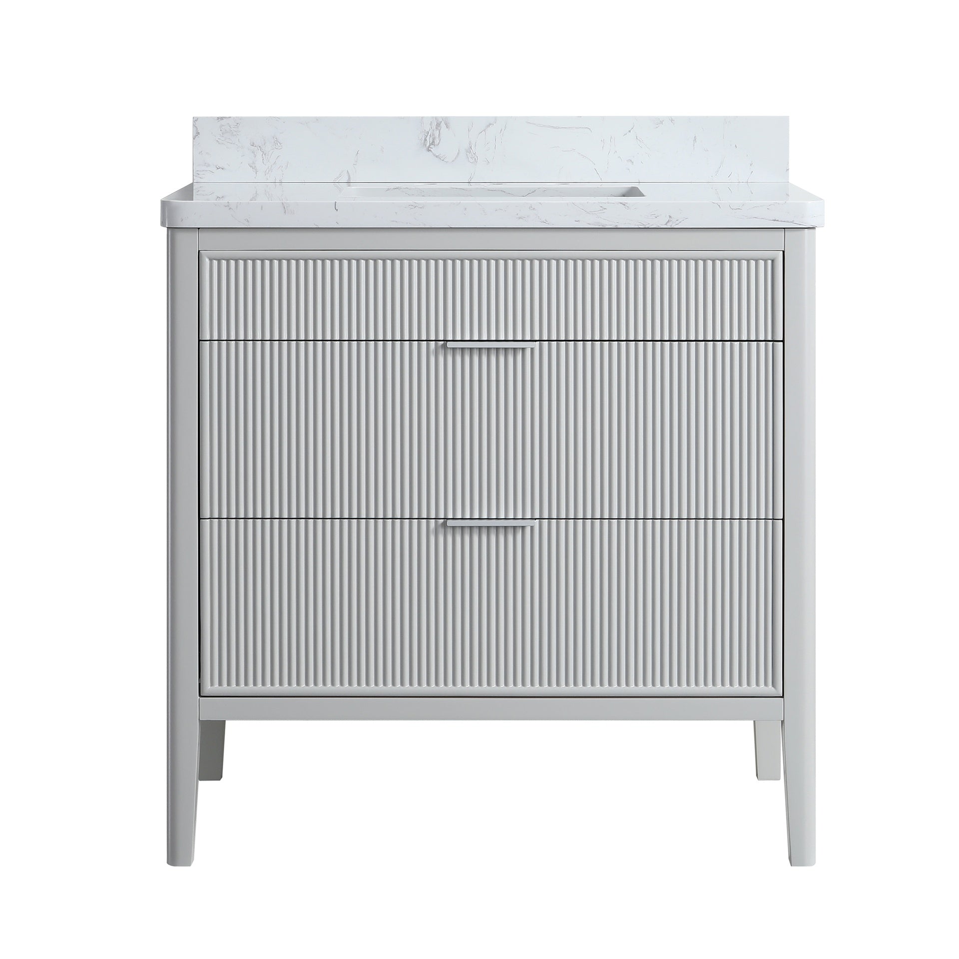 Fully Assembled 36''  Grey Freestanding Single Sink Bathroom Vanity with 2 Handle Sets and Engineered Marble Top