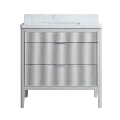 Fully Assembled 36''  Grey Freestanding Single Sink Bathroom Vanity with 2 Handle Sets and Engineered Marble Top