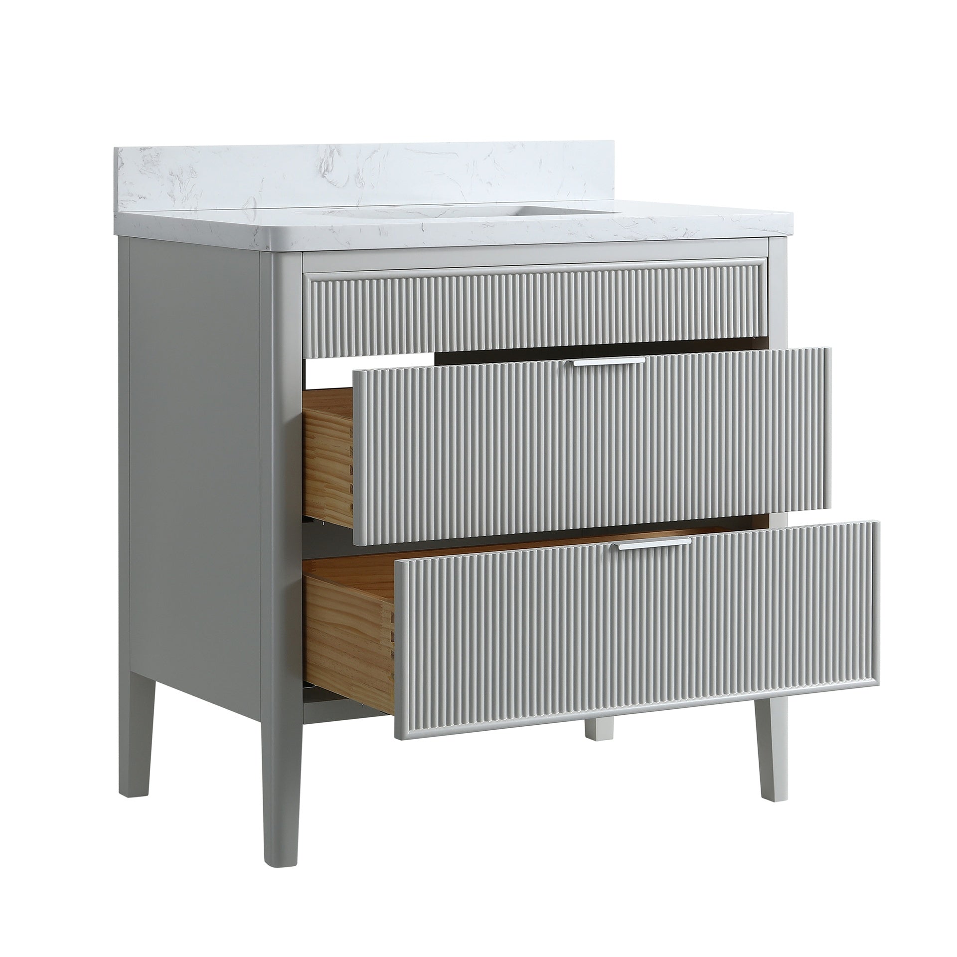 Fully Assembled 36''  Grey Freestanding Single Sink Bathroom Vanity with 2 Handle Sets and Engineered Marble Top