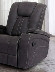 Transitional Style Glider Recliner Channel Back And Seat Design Cup Holder Lift Up Armrest Dark Gray Finish
