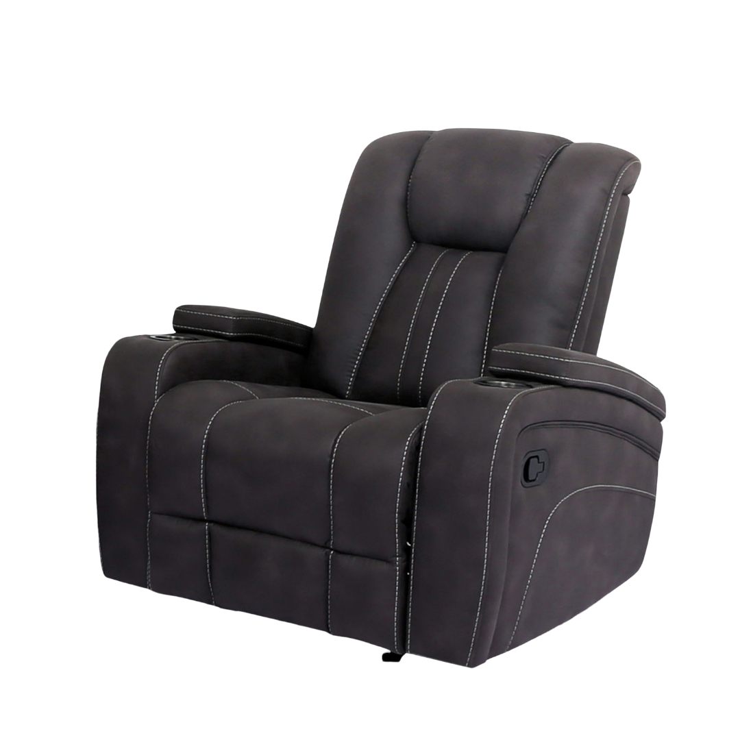 Transitional Style Glider Recliner Channel Back And Seat Design Cup Holder Lift Up Armrest Dark Gray Finish