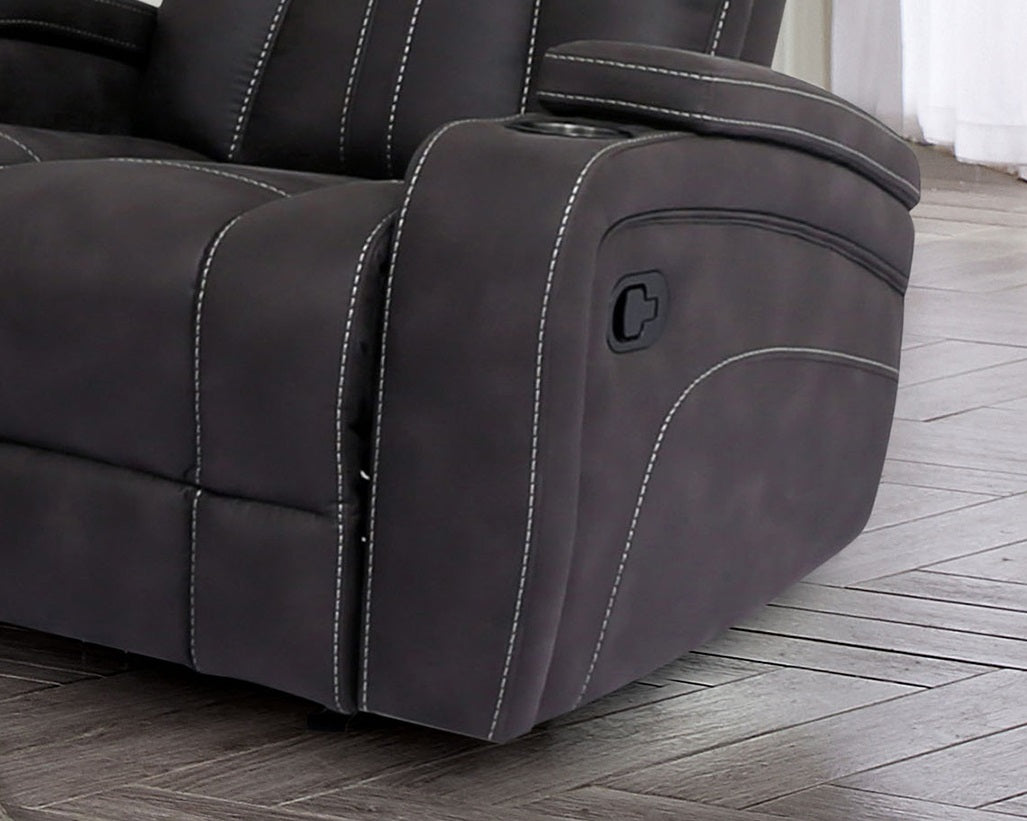 Transitional Style Glider Recliner Channel Back And Seat Design Cup Holder Lift Up Armrest Dark Gray Finish
