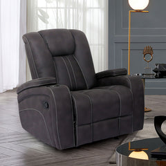 Transitional Style Glider Recliner Channel Back And Seat Design Cup Holder Lift Up Armrest Dark Gray Finish