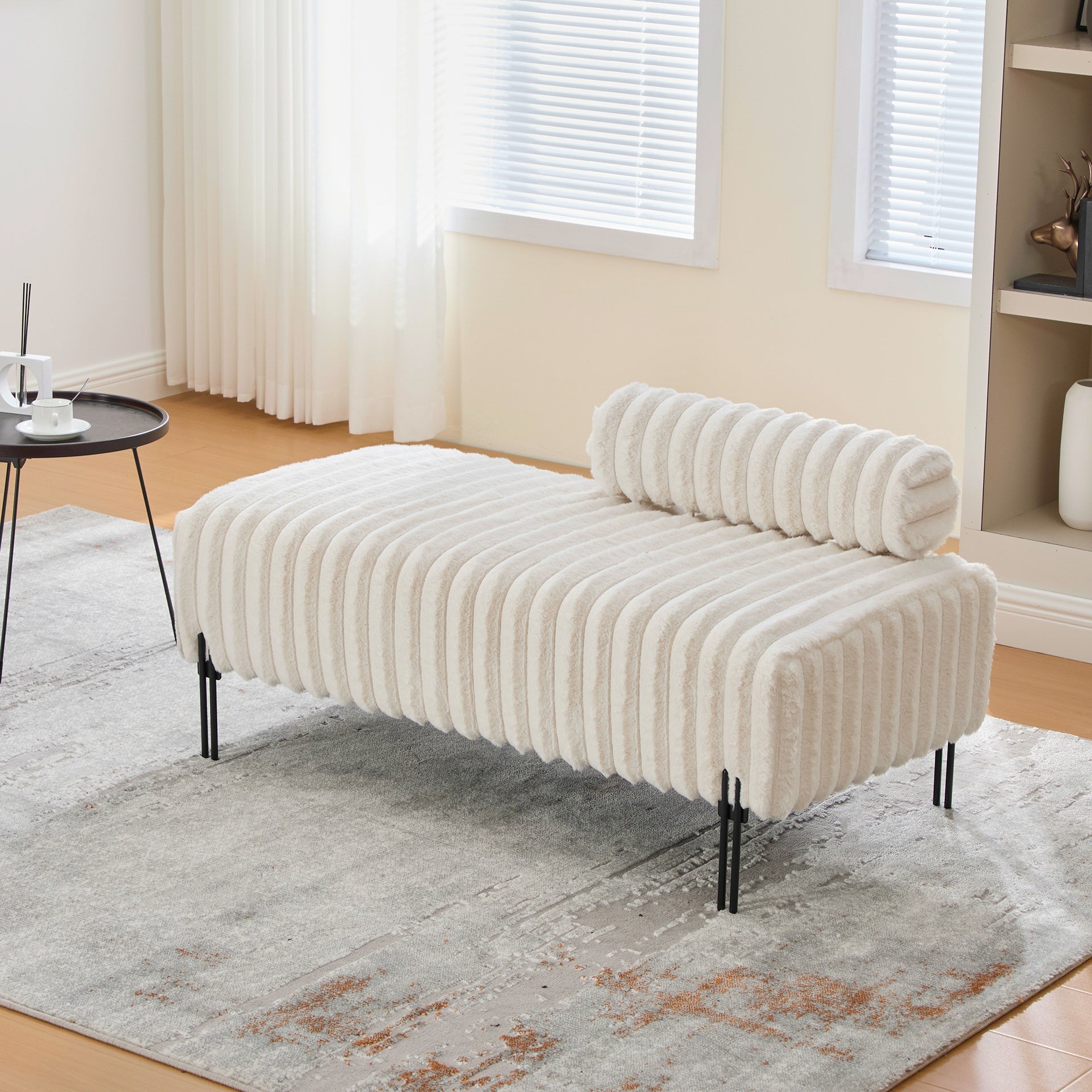 49.6" Wide Upholstered Mini Loveseat with Metal Legs, 2-Seater Small Sofa End of Bed Bench Window Ottoman Footrest with Adjustable Back for Living Room Bedroom Entryway Hallway Small Space, Beige