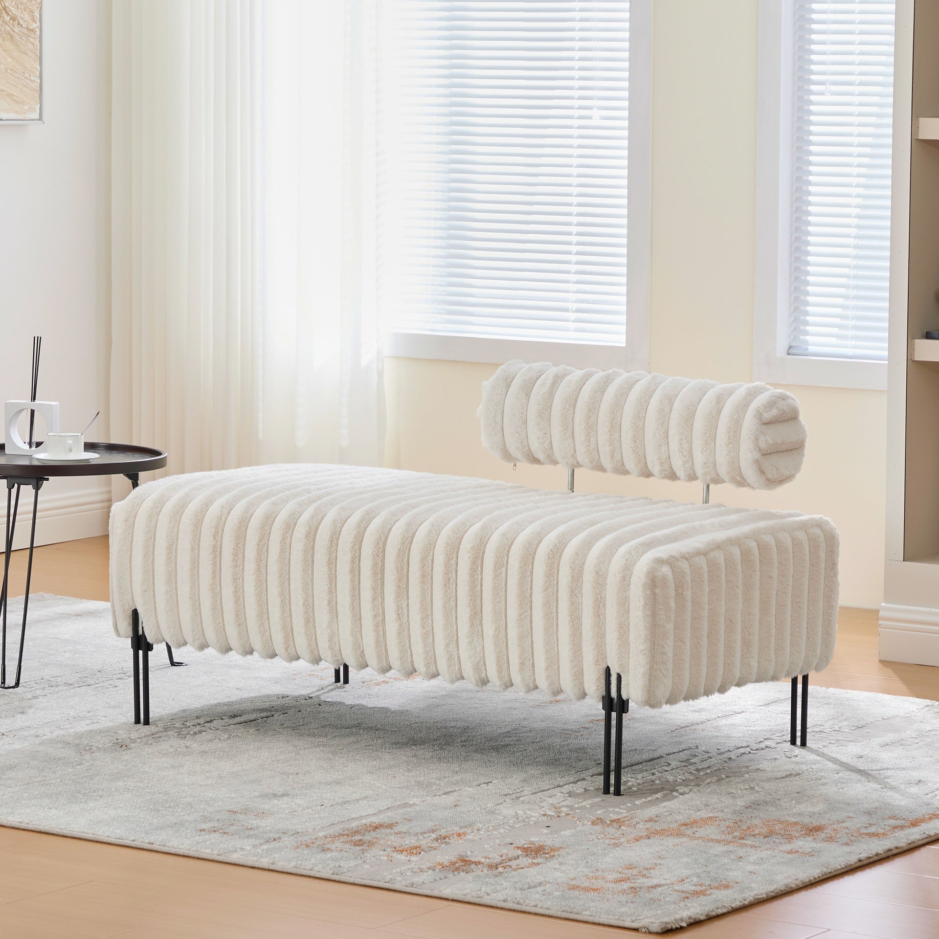 49.6" Wide Upholstered Mini Loveseat with Metal Legs, 2-Seater Small Sofa End of Bed Bench Window Ottoman Footrest with Adjustable Back for Living Room Bedroom Entryway Hallway Small Space, Beige