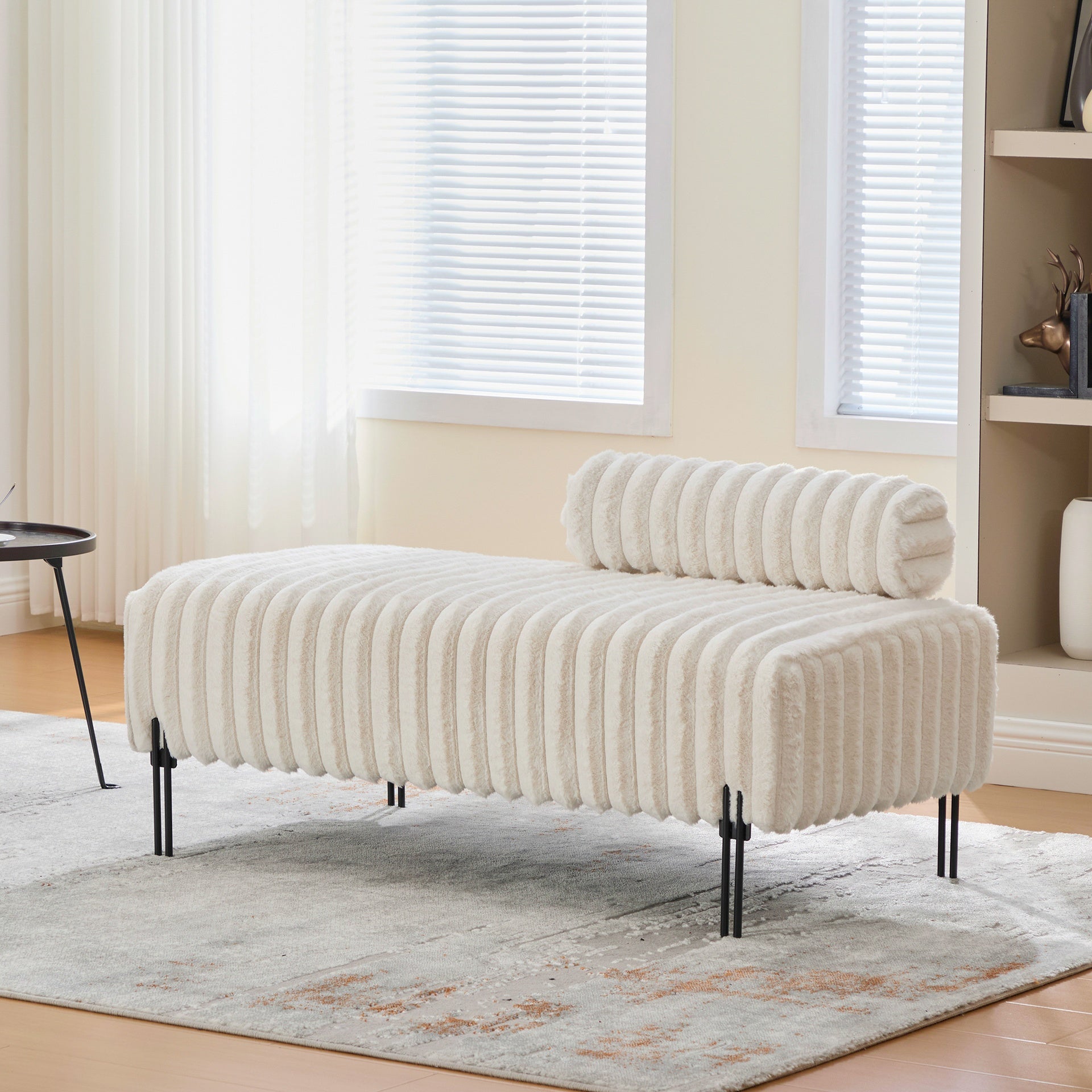 49.6" Wide Upholstered Mini Loveseat with Metal Legs, 2-Seater Small Sofa End of Bed Bench Window Ottoman Footrest with Adjustable Back for Living Room Bedroom Entryway Hallway Small Space, Beige