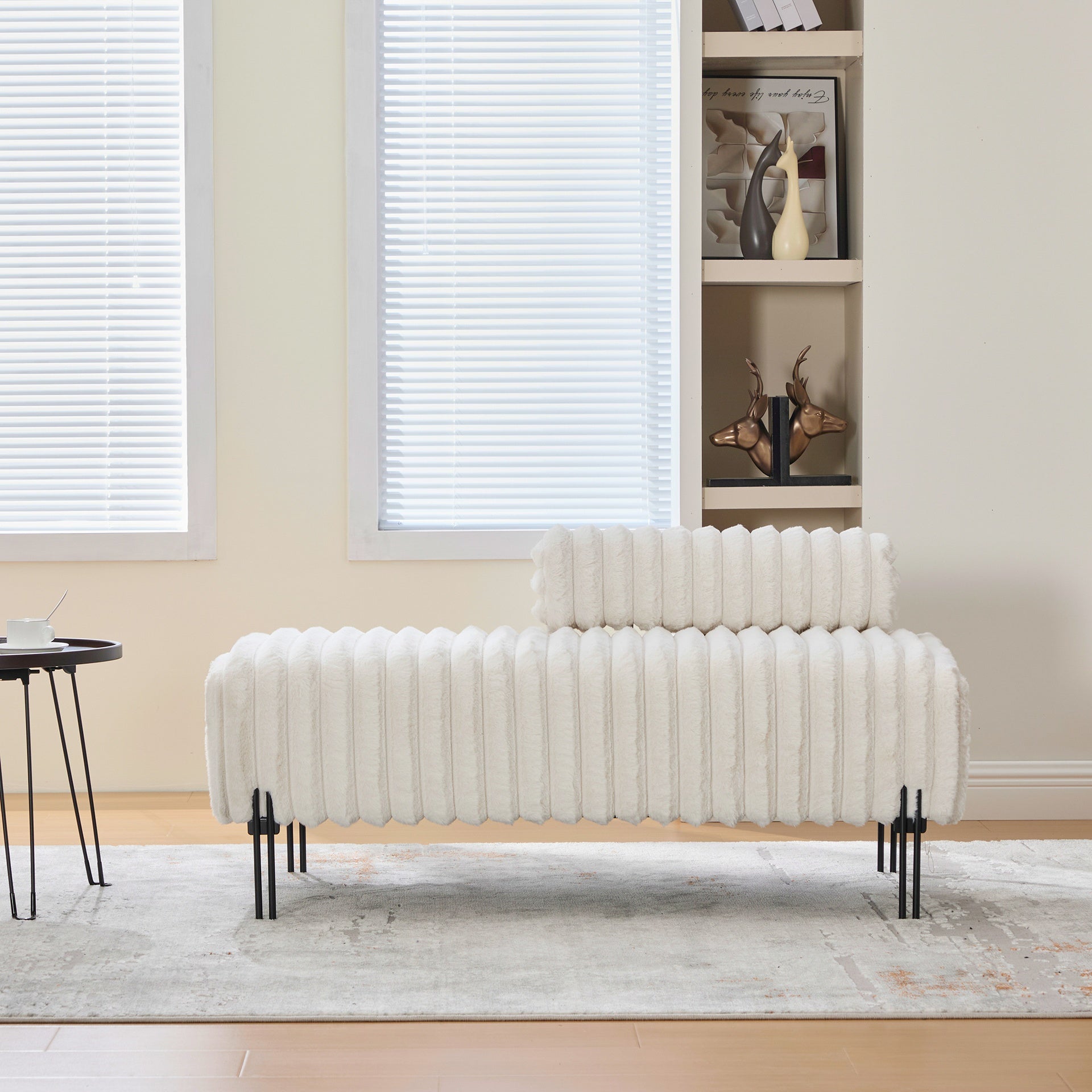 49.6" Wide Upholstered Mini Loveseat with Metal Legs, 2-Seater Small Sofa End of Bed Bench Window Ottoman Footrest with Adjustable Back for Living Room Bedroom Entryway Hallway Small Space, Beige