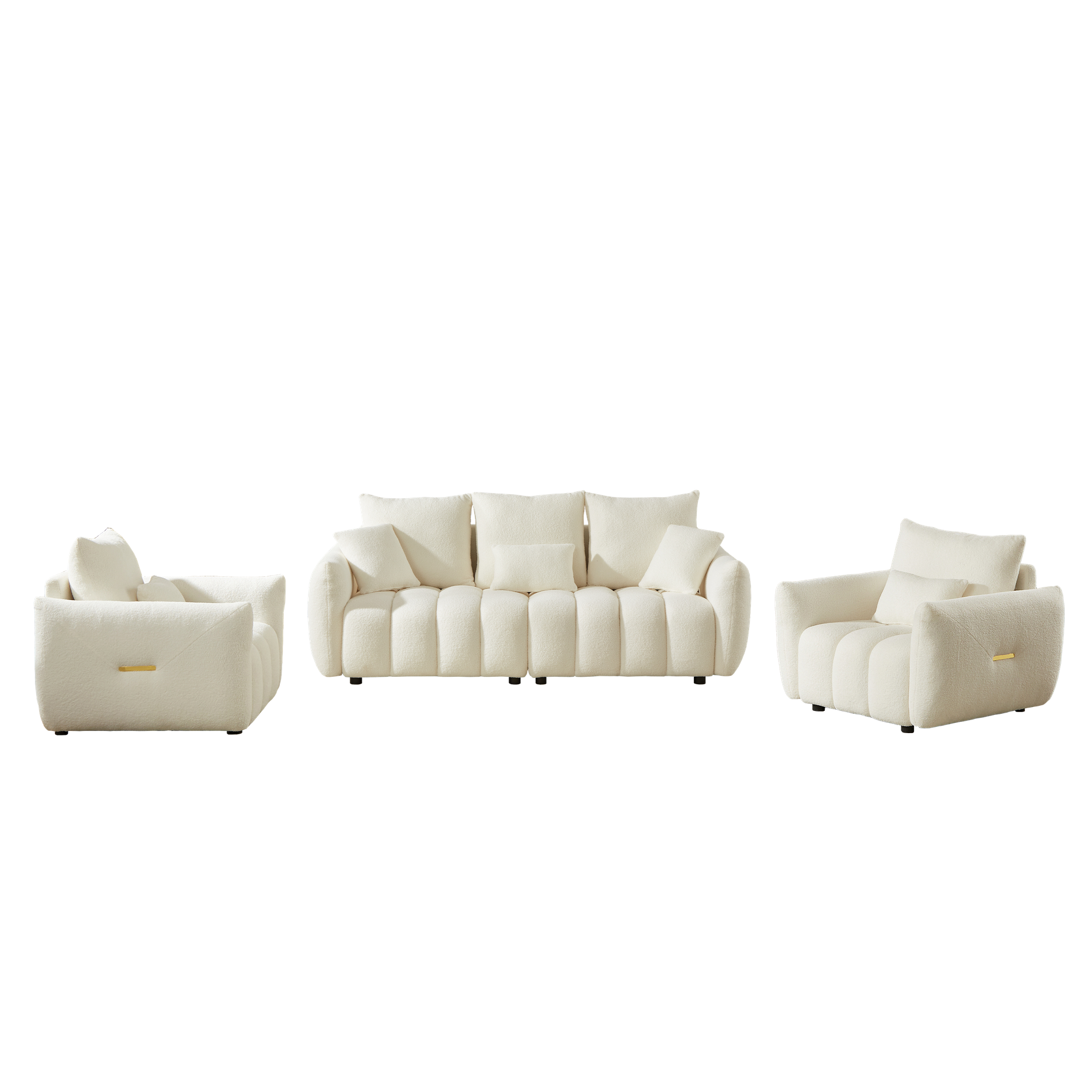 3 Seater + 1 Seater +1 Seater, Combo Sofa Modern Living Room Sofa, Teddy Sofa, Wooden Frame, 5 Cushions, Apartment Sofa Furniture