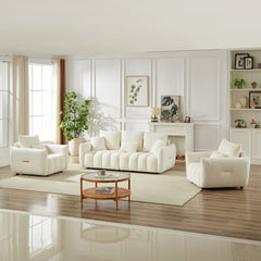 3 Seater + 1 Seater +1 Seater, Combo Sofa Modern Living Room Sofa, Teddy Sofa, Wooden Frame, 5 Cushions, Apartment Sofa Furniture