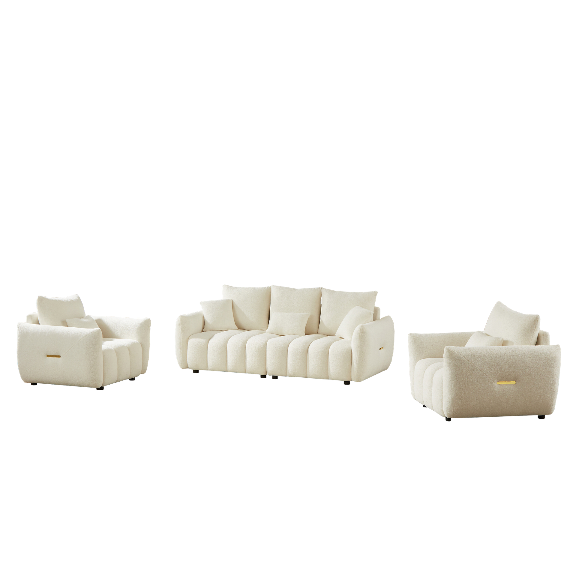 3 Seater + 1 Seater +1 Seater, Combo Sofa Modern Living Room Sofa, Teddy Sofa, Wooden Frame, 5 Cushions, Apartment Sofa Furniture
