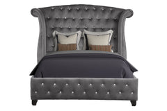 Sophia Modern style Crystal Tufted Queen Bed made with wood in Gray (CA Inventory)