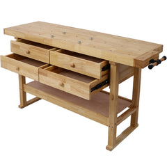 60in Workbench with 4 Drawers Wooden Workbench for Garage Workshop and Home, with Bar Clamps Set 2 pcs 12 inch x 3inch+ 2pcs 20inchx4-3/4" ,4pcs pack