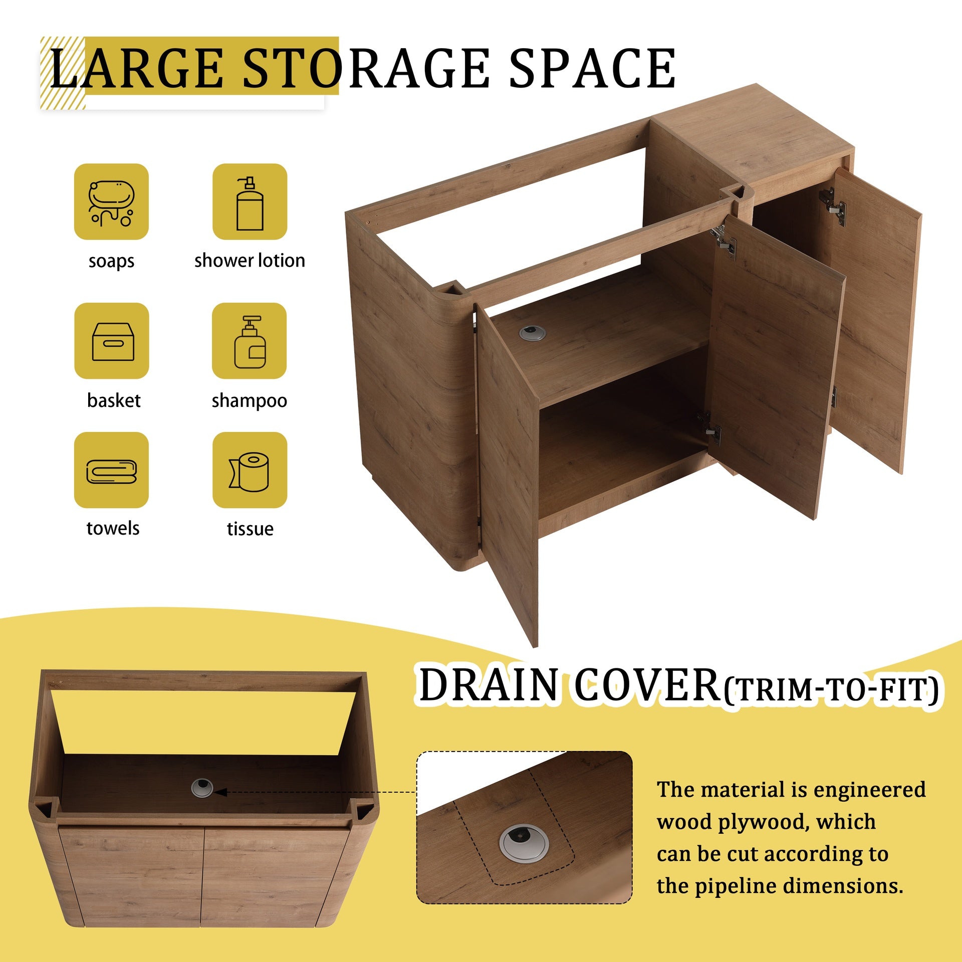 48'' Freestanding Bathroom Vanity with White Ceramic Sink, and 1-Small Storage Cabinet, Soft-Close Door, Imitative Oak, KD-Packing, Plywood