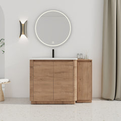 48'' Freestanding Bathroom Vanity with White Ceramic Sink, and 1-Small Storage Cabinet, Soft-Close Door, Imitative Oak, KD-Packing, Plywood