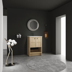 24" Freestanding Bathroom Vanity whit Ceramic Sink, 2-Soft Closing Door, Oak, Plywood