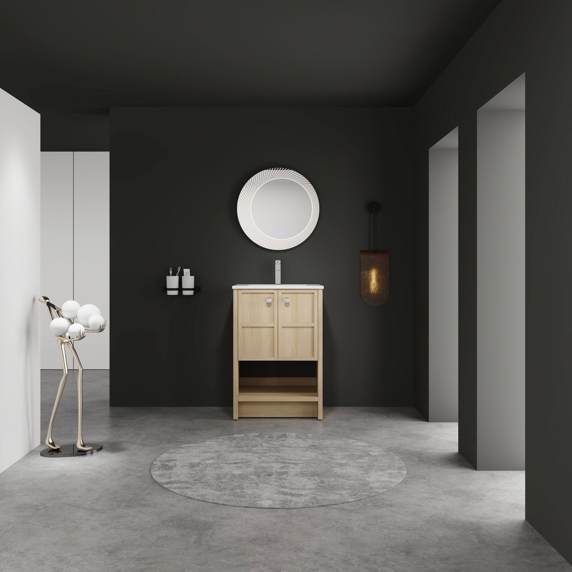 24" Freestanding Bathroom Vanity whit Ceramic Sink, 2-Soft Closing Door, Oak, Plywood