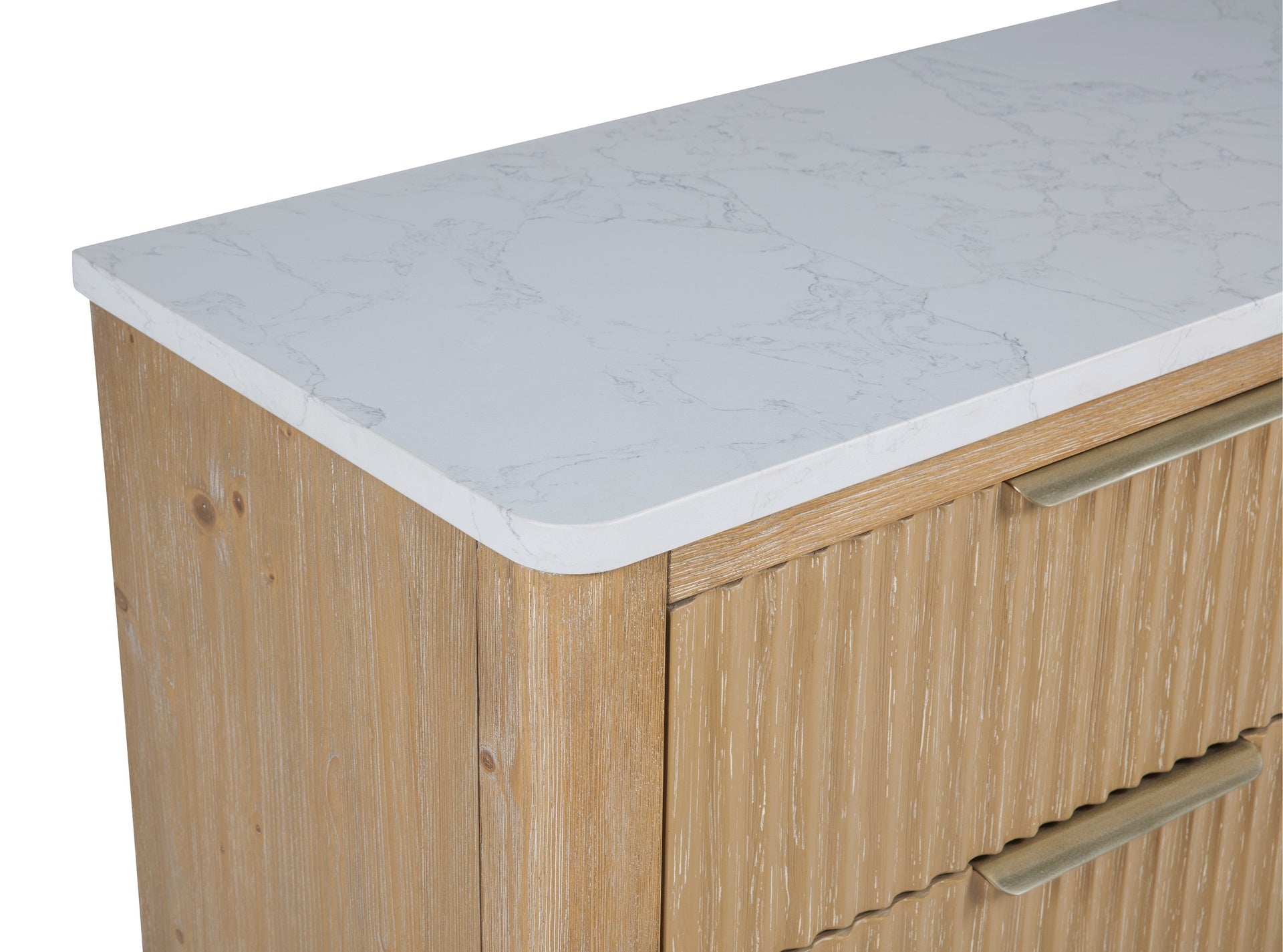 Modern Aesthetic Natural Wood Finish Ample Storage Space Six Drawers 1pc Dresser Engineered Stone Top Fully Extension Glide Brass-accented Hardware