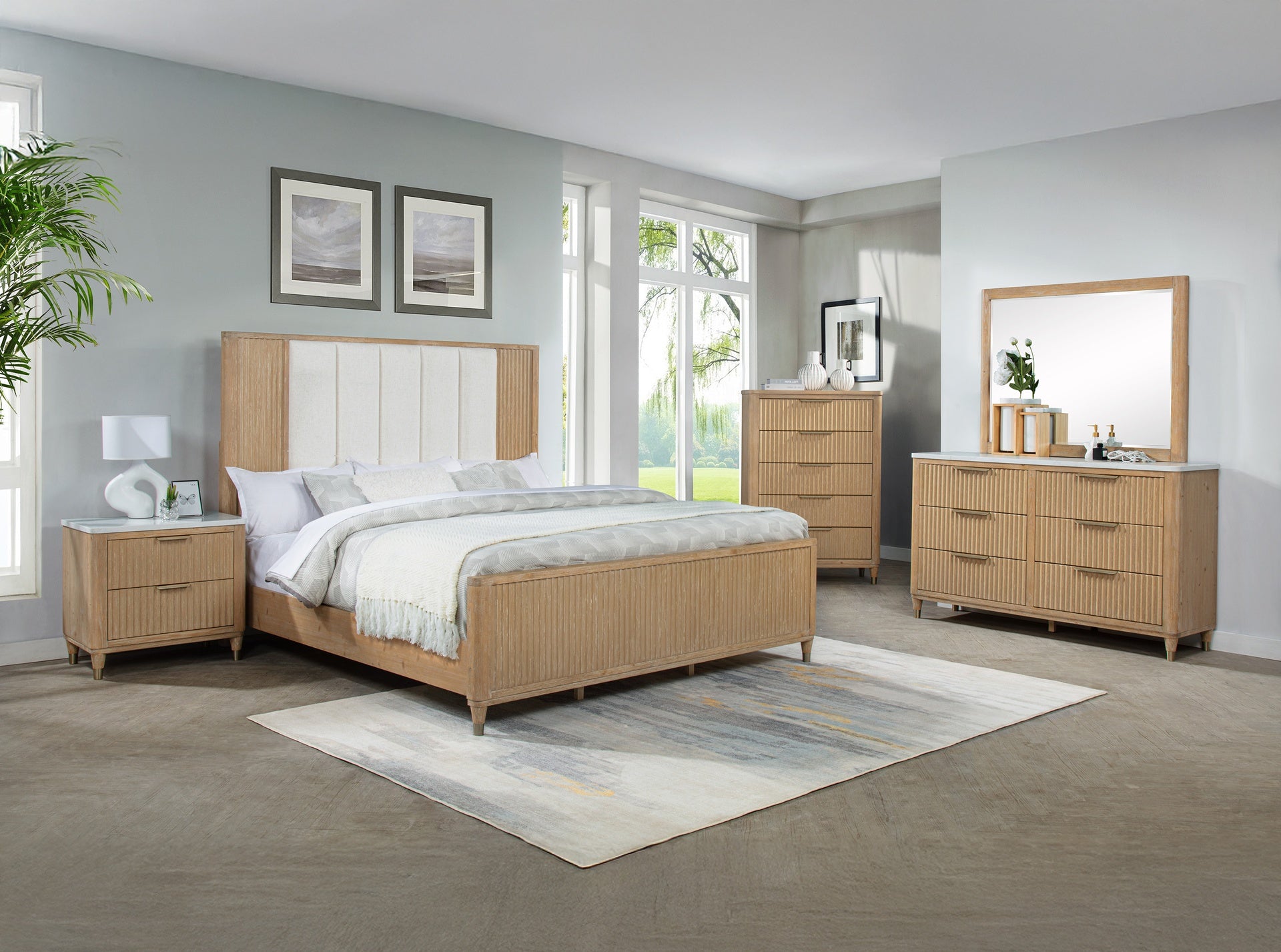 Modern Aesthetic Natural Wood Finish Ample Storage Space 1pc Tall Chest Fully Extension Glide Brass-accented Hardware