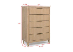 Modern Aesthetic Natural Wood Finish Ample Storage Space 1pc Tall Chest Fully Extension Glide Brass-accented Hardware