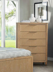 Modern Aesthetic Natural Wood Finish Ample Storage Space 1pc Tall Chest Fully Extension Glide Brass-accented Hardware