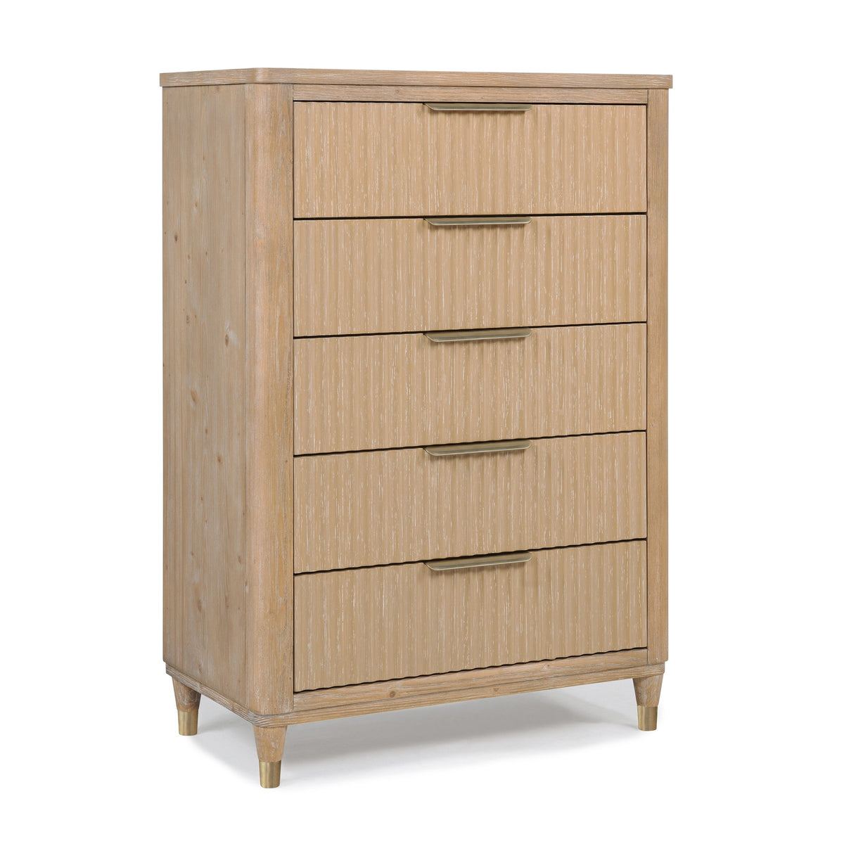 Modern Aesthetic Natural Wood Finish Ample Storage Space 1pc Tall Chest Fully Extension Glide Brass-accented Hardware