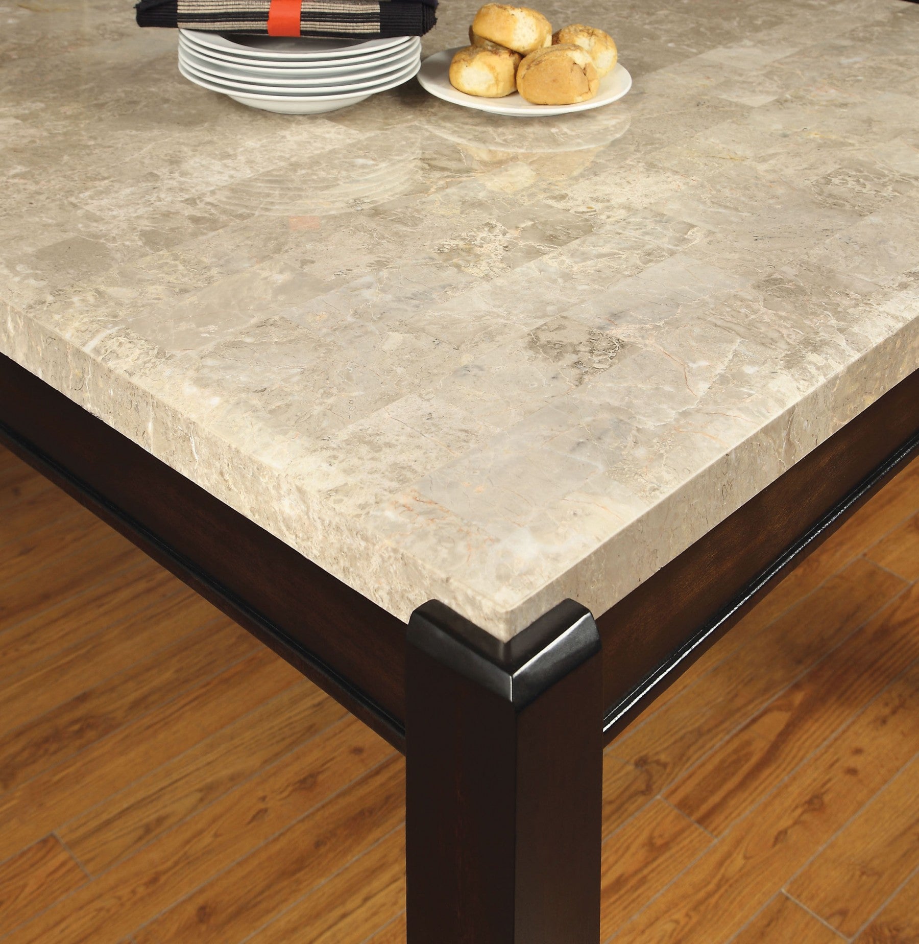 Transitional Dark Walnut Dining Table w Genuine Marble Top Ivory 1pc Rectangle Table Kitchen Dining Room Furniture