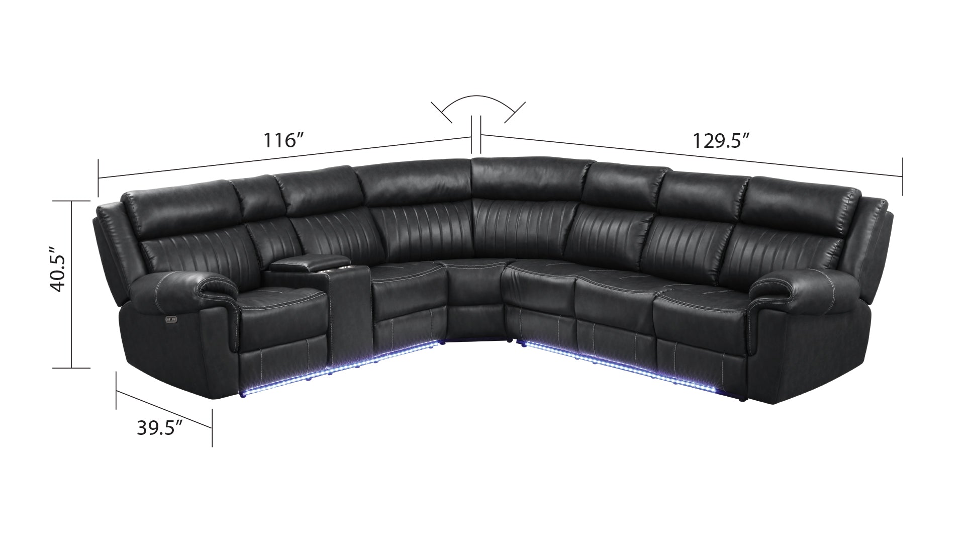 Modern Style Recliner Sectional Sofa made with Wood in Black