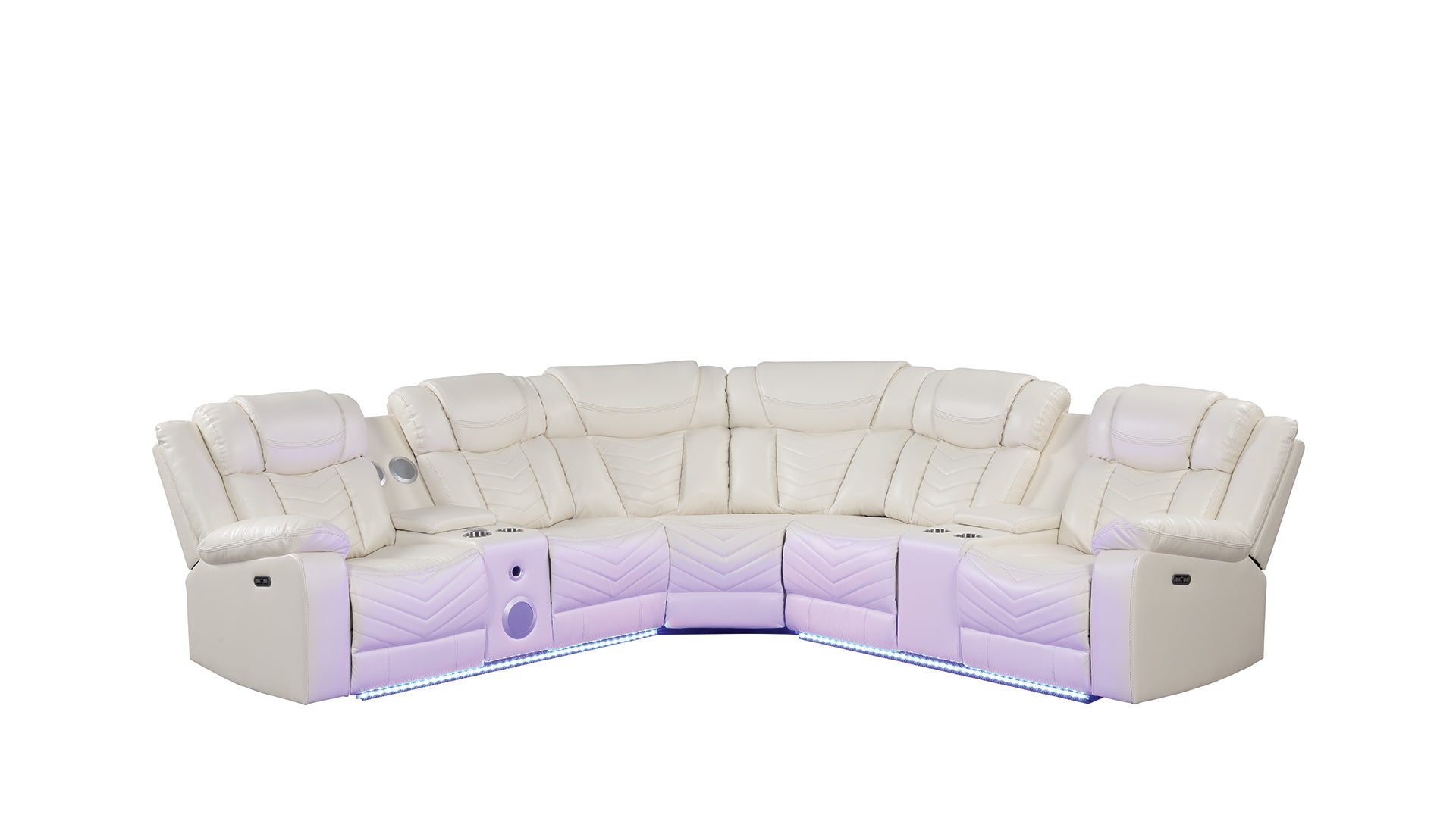 Challenger Modern Style Recliner Sectional Sofa, Built in USB-C Ports & Bluetooth, made with Wood & Faux Leather in Ice ( NJ INVENTORY)