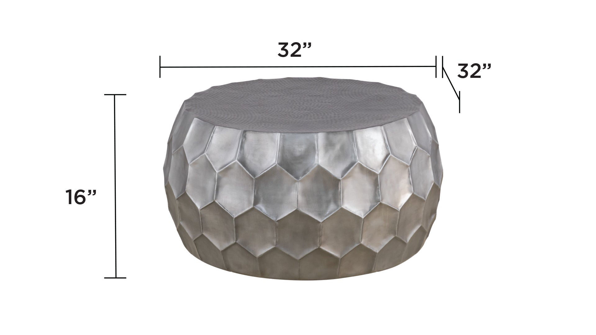 CT101 Modern Contemporary Round Aluminum material 32" Coffee Table, Farmhouse Table with Glossy Diamond-Patterned Base Antique Silver      same as  G150108439  (NJ inventory)