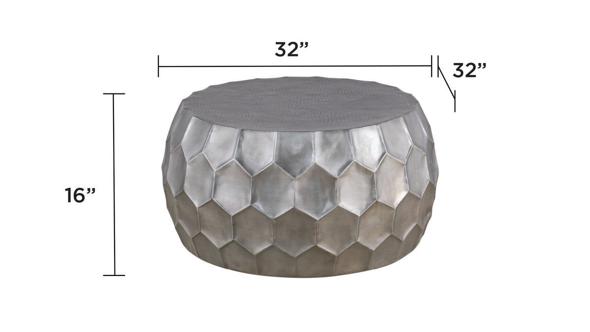 CT101 Modern Contemporary Round Aluminum material 32" Coffee Table, Farmhouse Table with Glossy Diamond-Patterned Base Antique Silver      same as  G150108439  (NJ inventory)