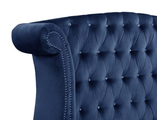 Modern Style Crystal Tufted Queen Velvet Fabric Upholstery Bed Made with Wood in Blue