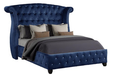 Modern Style Crystal Tufted Queen Velvet Fabric Upholstery Bed Made with Wood in Blue