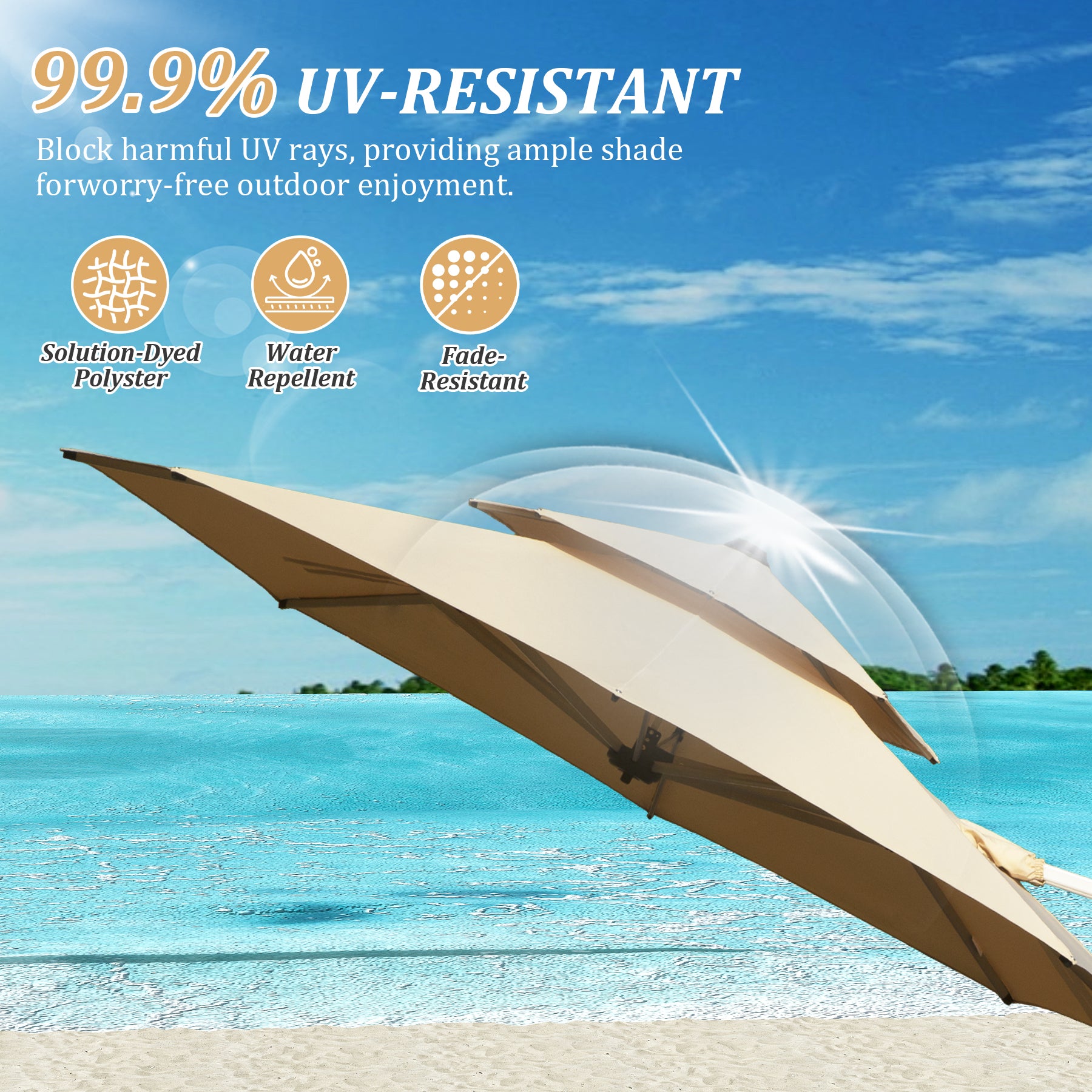 Round Cantilever Umbrella with Center Pole, Beige (Base Not Included)