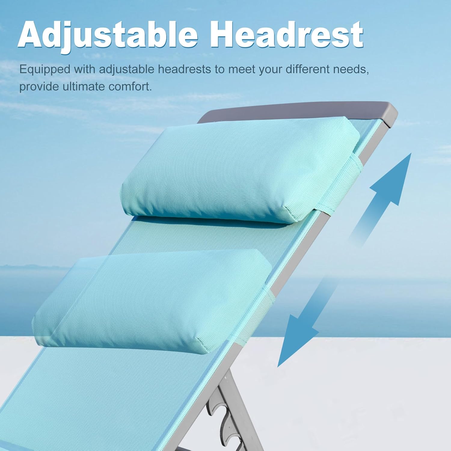 Patio Chaise Lounge Set, 3 Pieces Aluminum Adjustable Pool Lounge Chairs Textilene Sunbathing Recliner with Headrest (Lake Blue,2 Lounge Chairs +1 Table)