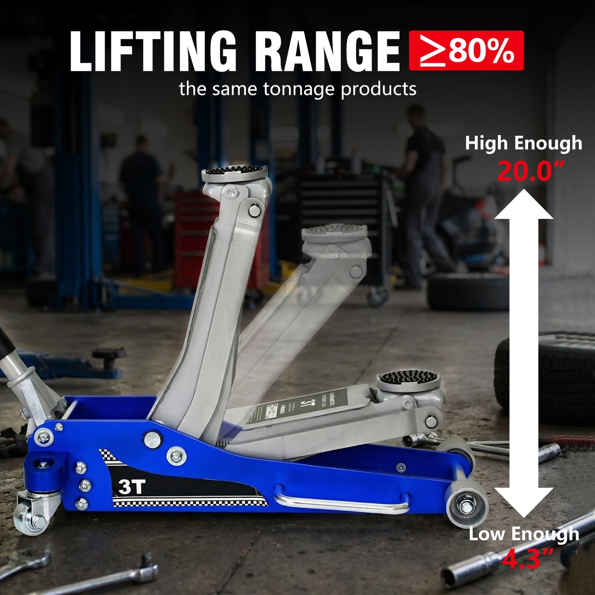 3T Aluminum Iron Horizontal Jack/Hydraulic Trolley Service/Floor Jack with Extra Saddle (Fits: SUVs and Extended Height Trucks): 3 Ton (6,600 lb) Capacity, Blue&Silver