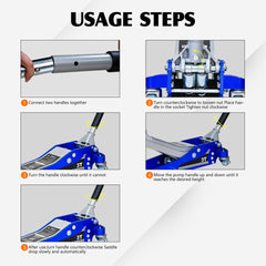 3T Aluminum Iron Horizontal Jack/Hydraulic Trolley Service/Floor Jack with Extra Saddle (Fits: SUVs and Extended Height Trucks): 3 Ton (6,600 lb) Capacity, Blue&Silver