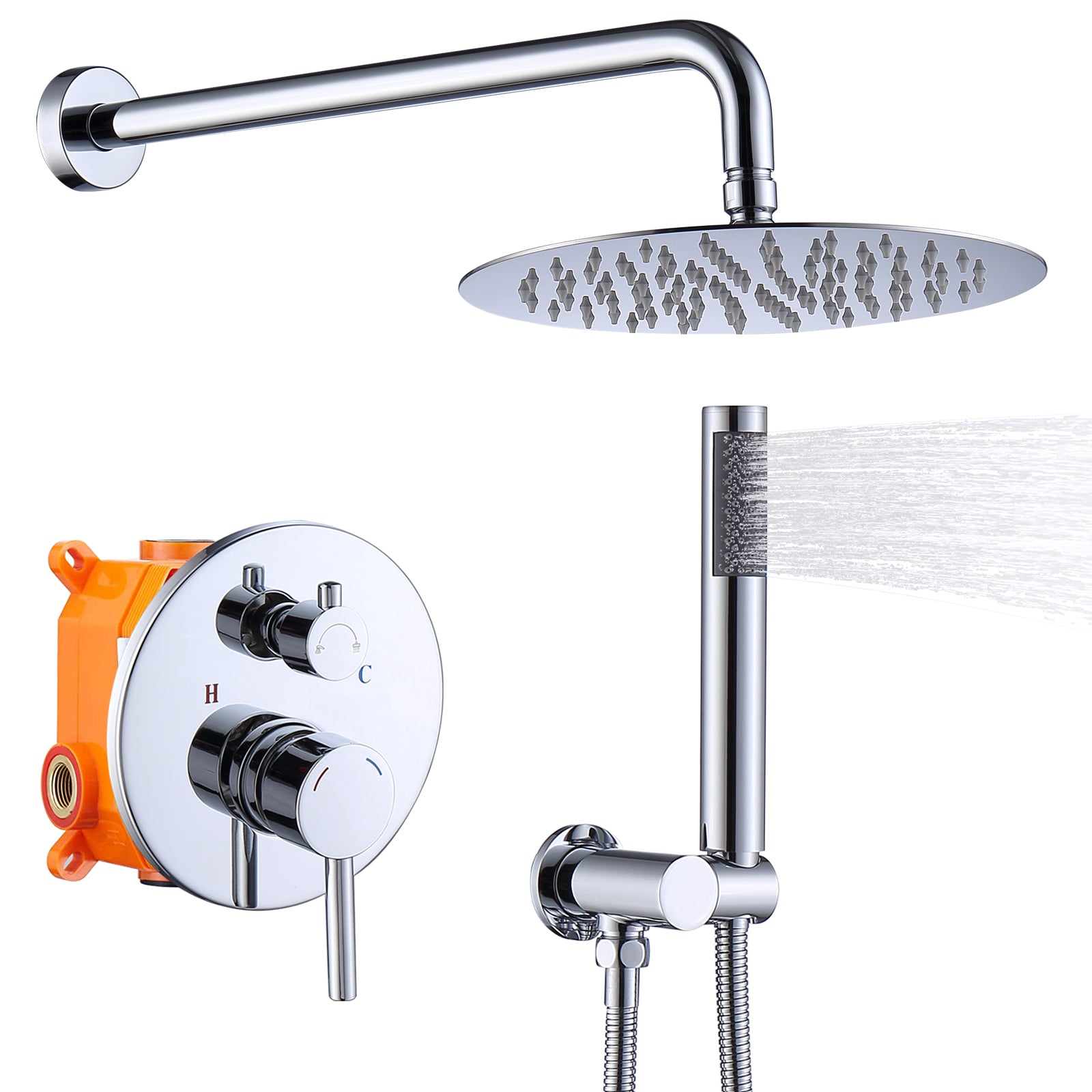 Shower System Shower Faucet Combo Set Wall Mounted with 10" Rainfall Shower Head and handheld shower faucet, Chrome Finish Shower Faucet Rough-In