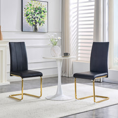 2-Pack Black PU Upholstered Dining Chairs - Modern High-Back Side Chairs with Luxury Gold-Plated Iron Tube Legs for Dining Room, Kitchen & Living Room