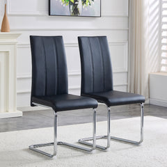 2-Pack Black PU Upholstered Dining Chairs - Modern High-Back Side Chairs with Sturdy Chrome-Plated Iron Tube Legs for Dining Room, Kitchen & Living Room