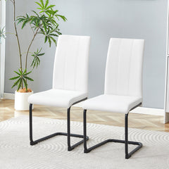 4-Pack White PU Upholstered Dining Chairs - Modern Kitchen Side Chairs with Sturdy Black Powder-Coated Metal Tube Legs, Comfortable High-Back Seating for Dining Room, Kitchen & Living Room