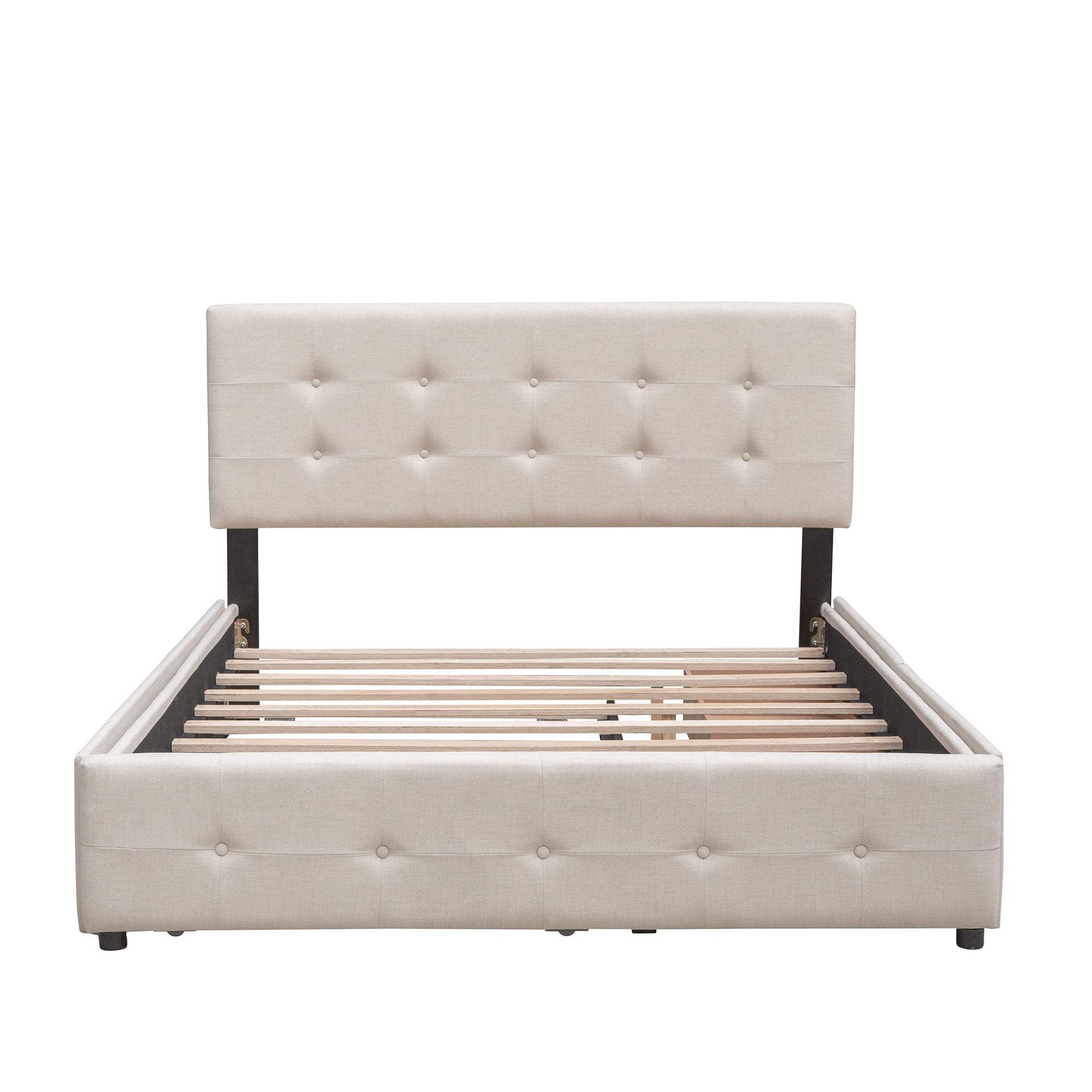 Upholstered Platform Bed with 2 Drawers and 1 Twin XL Trundle,  Linen Fabric, Queen Size - Dark Beige(OLD SKU :LP100314AAA)
