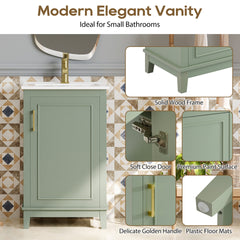 20 Inch Modern Small Bathroom Vanity Cabinet With Ceramic Basin- 20*14.5*33.3 Inches,Ample Storage,1 Soft Close Door