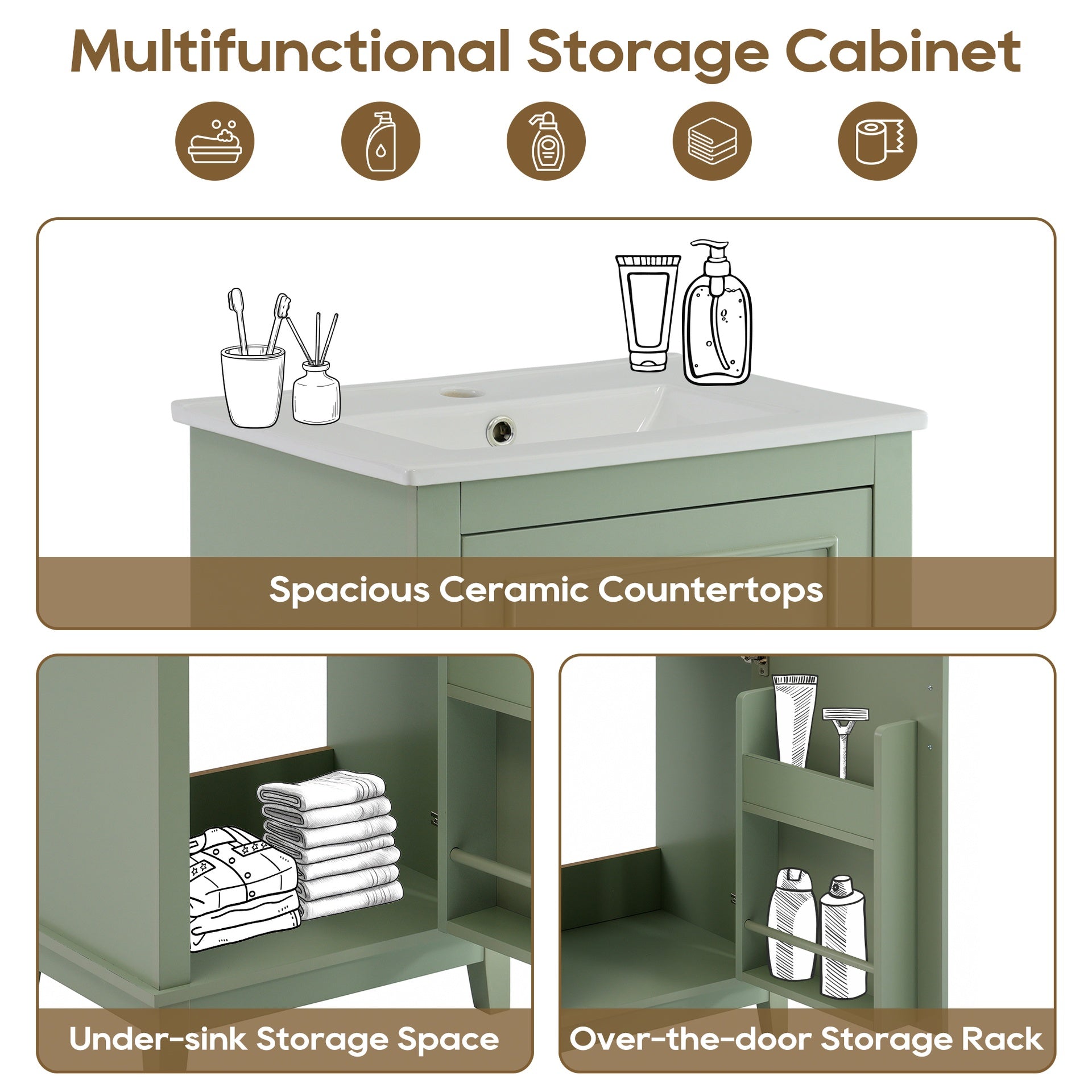 20 Inch Modern Small Bathroom Vanity Cabinet With Ceramic Basin- 20*14.5*33.3 Inches,Ample Storage,1 Soft Close Door