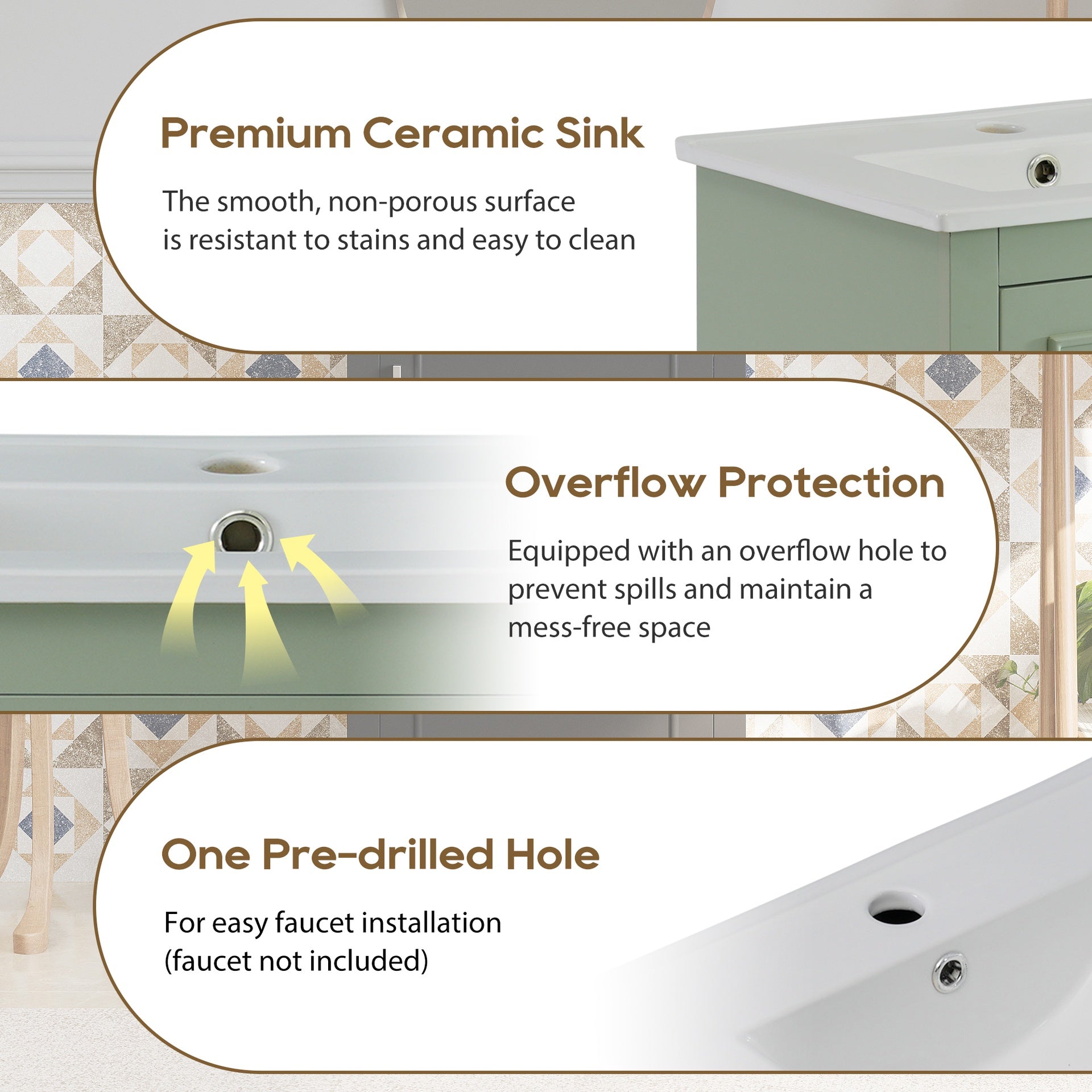 20 Inch Modern Small Bathroom Vanity Cabinet With Ceramic Basin- 20*14.5*33.3 Inches,Ample Storage,1 Soft Close Door