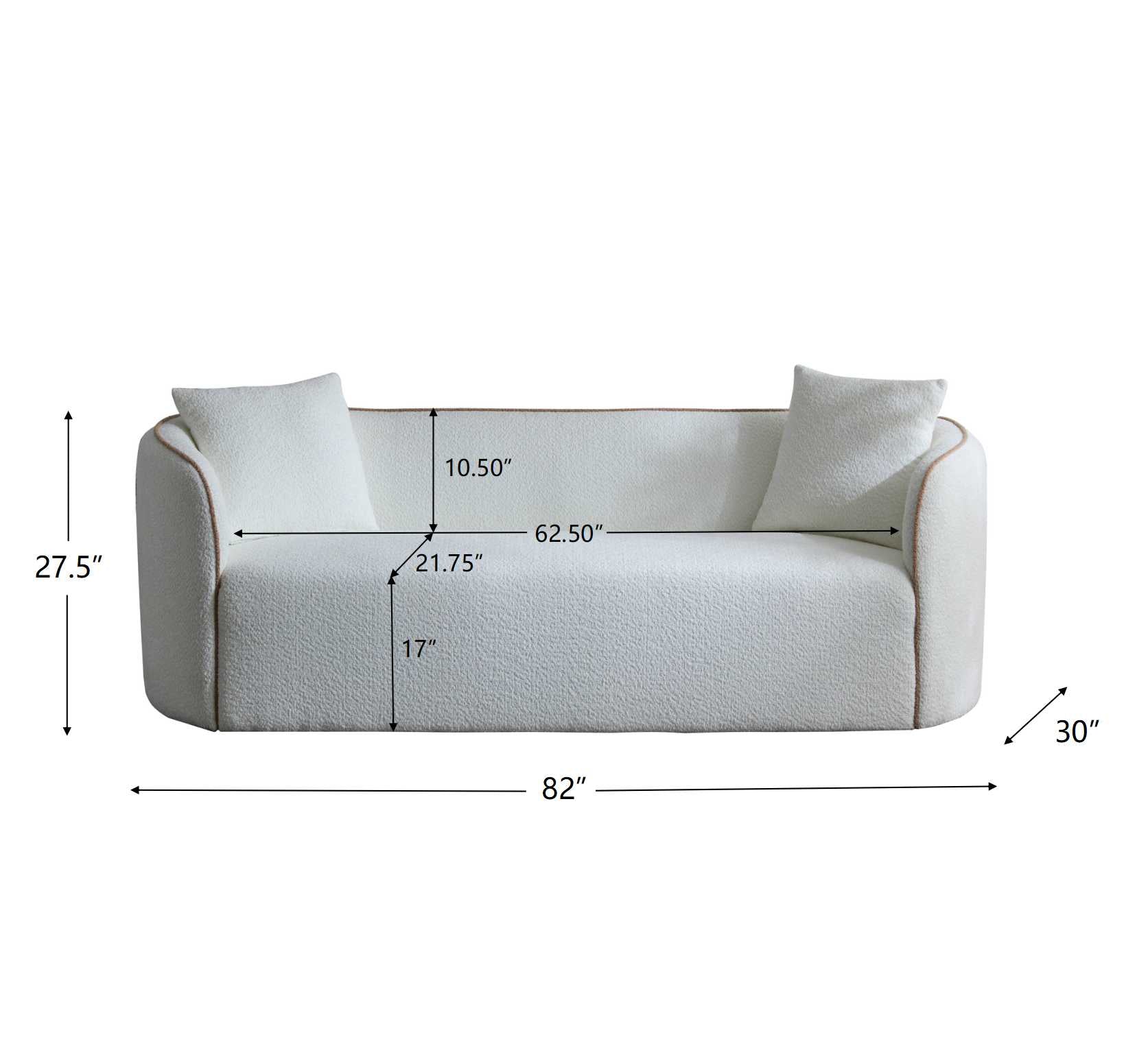 Coral 82" Curved Sofa,3-Seater,Living Rooms,Bedrooms,Apartment Office,WHITE